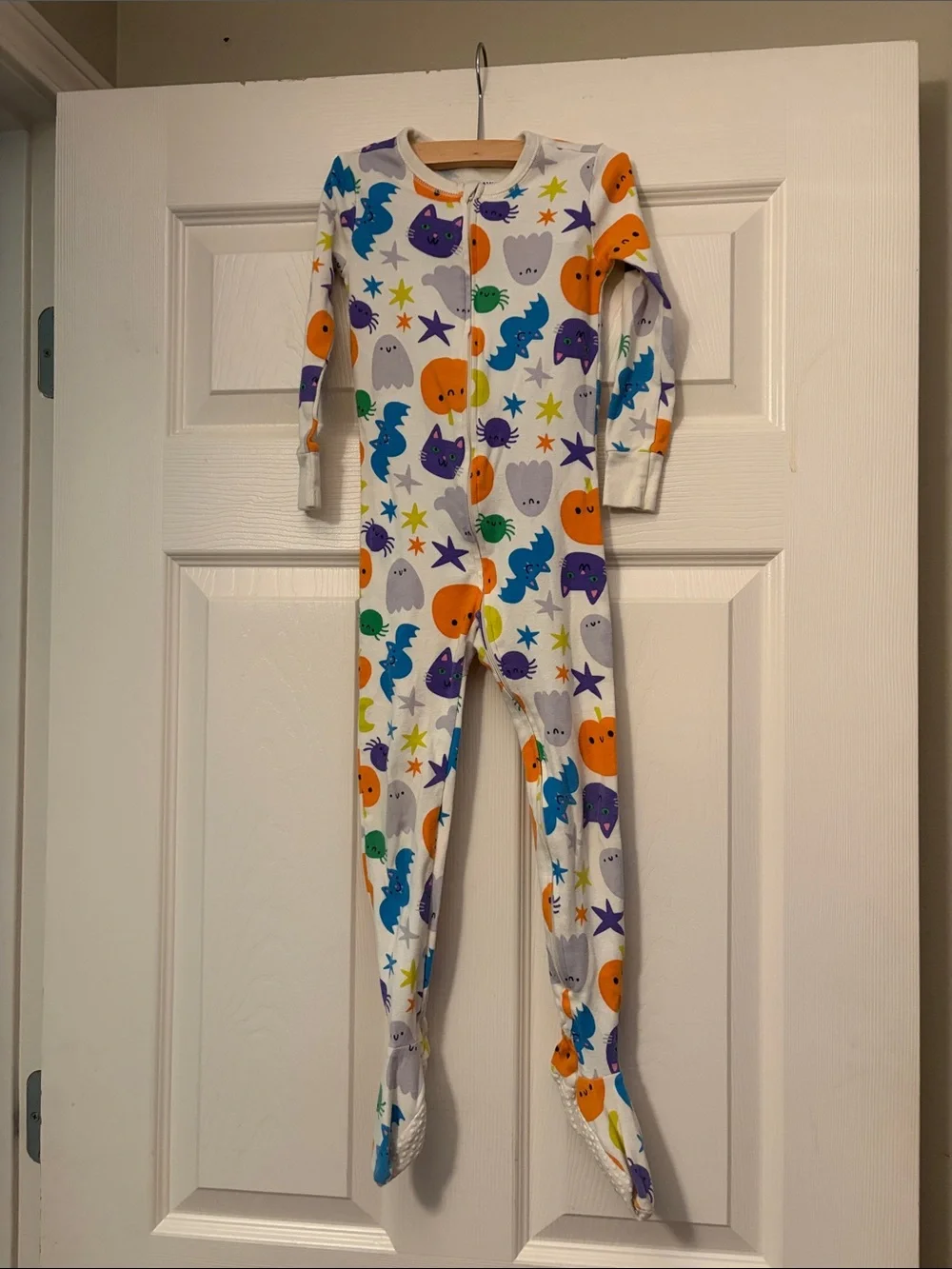 Kids White Halloween Ghost & Pumpkin One-Piece Pajamas